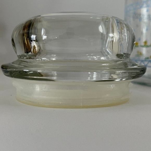 Vintage Clear Glass Canister Geese Blue Ribbon Flowers W/Glass Lid 5.5" - Picture 5 of 9